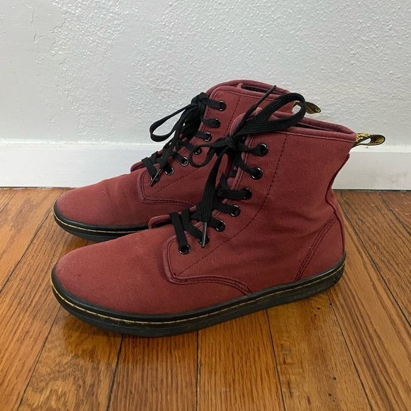 Dr Martens Shoreditch Red Canvas Lace Up Combat Grunge Boots Women’s 7 - Picture 2 of 9